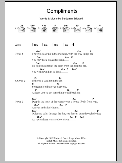 Band Of Horses Compliments sheet music notes and chords. Download Printable PDF.