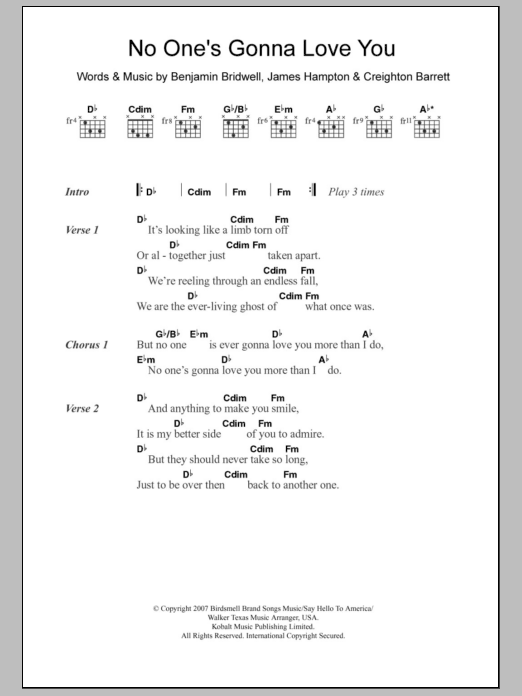 Band Of Horses No One's Gonna Love You sheet music notes and chords arranged for Piano, Vocal & Guitar Chords