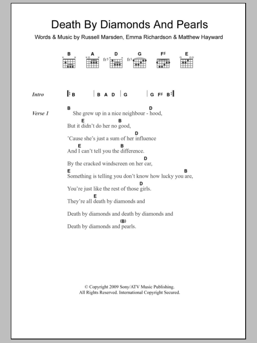 Band Of Skulls Death By Diamonds And Pearls sheet music notes and chords. Download Printable PDF.