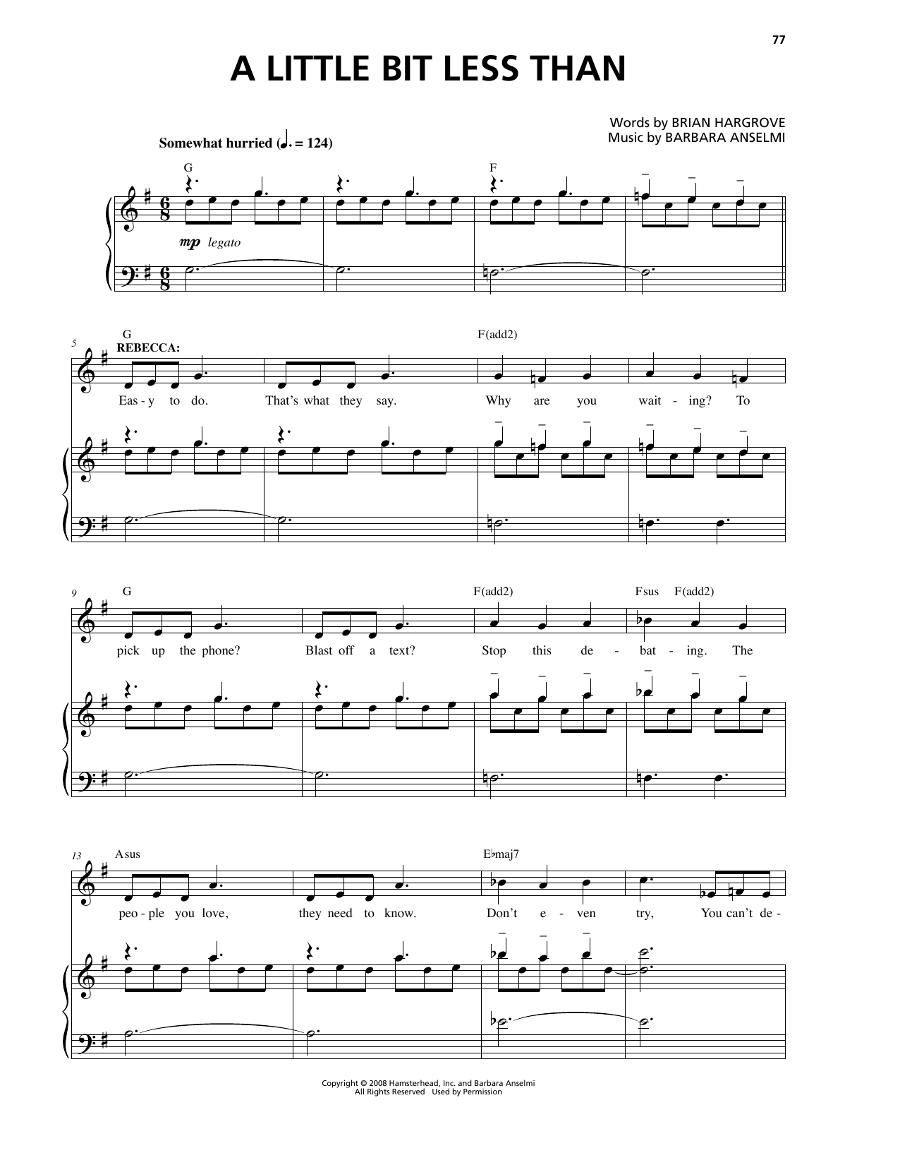 Barbara Anselmi & Brian Hargrove A Little Bit Less Than sheet music notes and chords. Download Printable PDF.