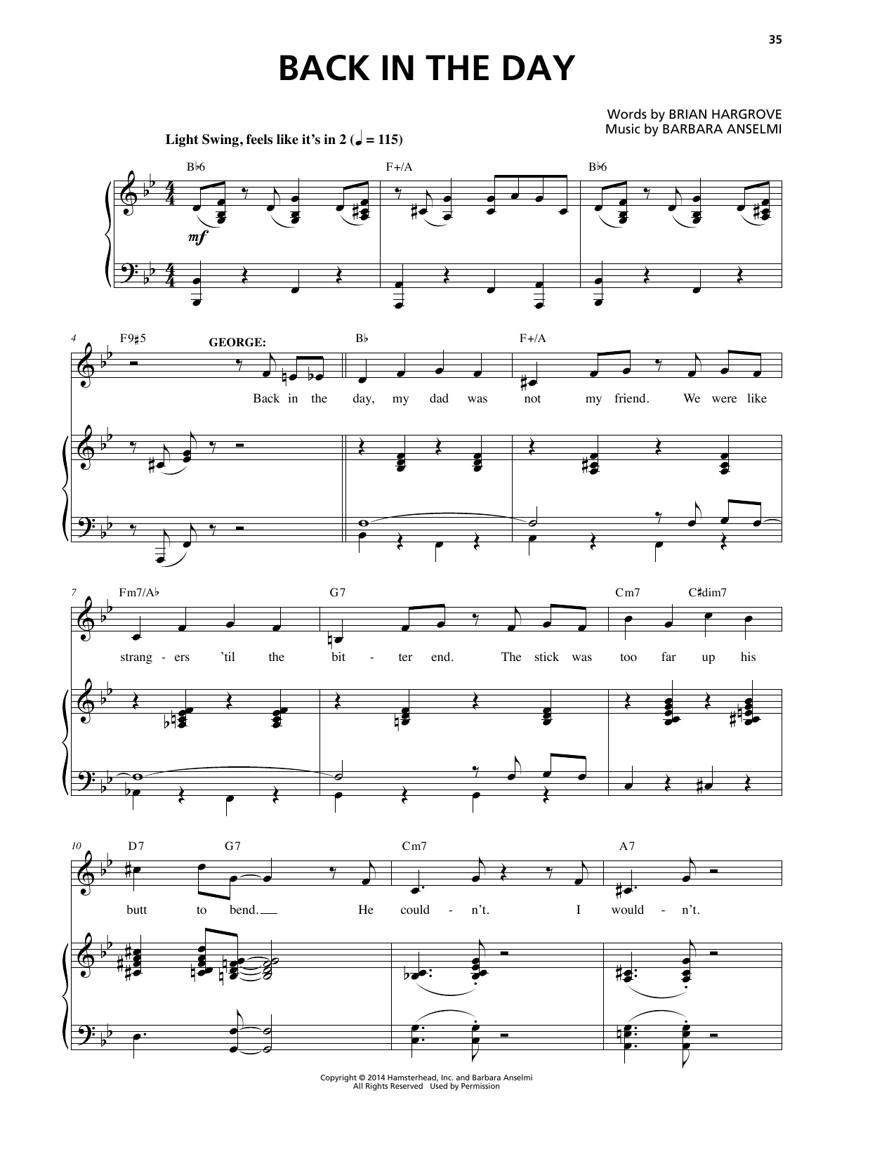 Learn to play Barbara Anselmi & Brian Hargrove Back In The Day sheet music for Piano & Vocal in minutes. Price: 7.8900$ Barbara Anselmi & Brian Hargrove Back In The Day sheet music notes and chords arranged for Piano & Vocal