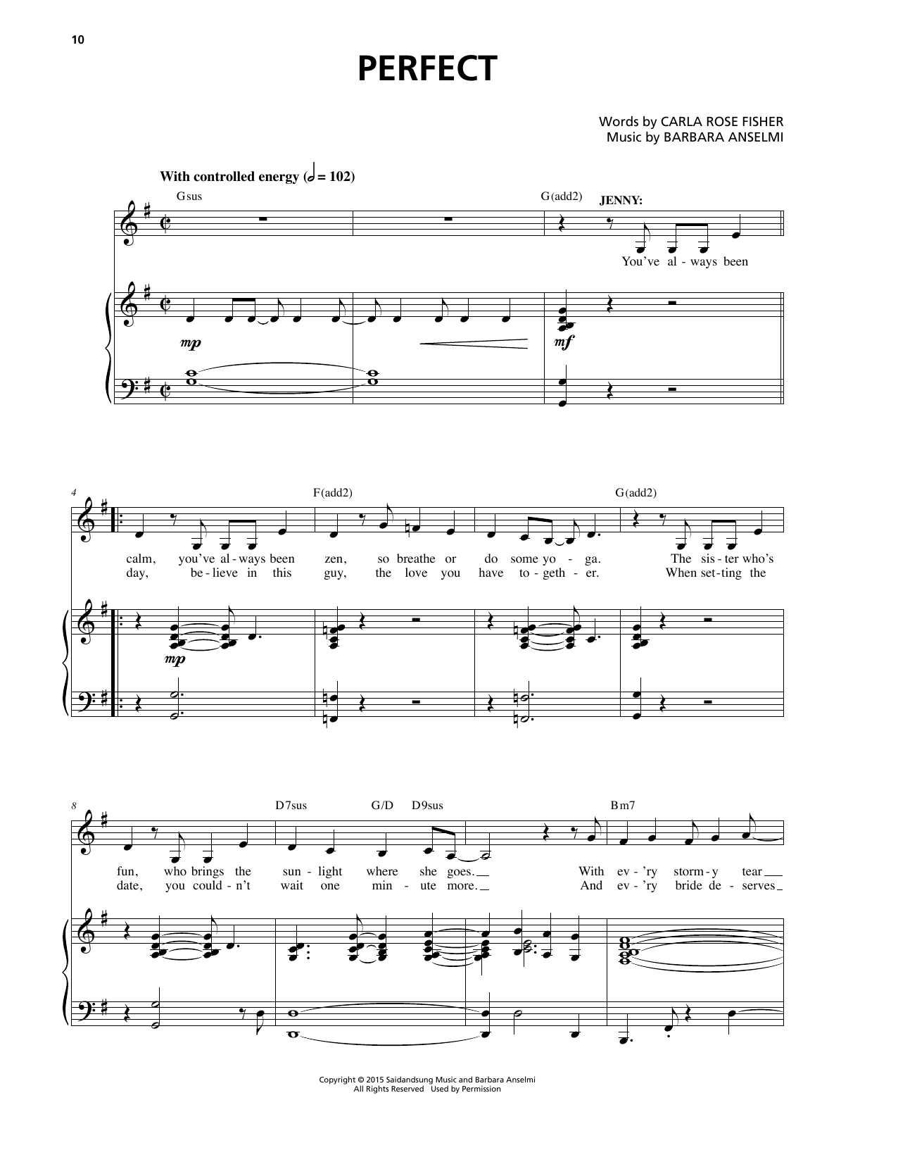 Learn to play Barbara Anselmi & Carla Rose Fisher Perfect sheet music for Piano & Vocal in minutes. Price: 7.8900$ Barbara Anselmi & Carla Rose Fisher Perfect sheet music notes and chords arranged for Piano & Vocal