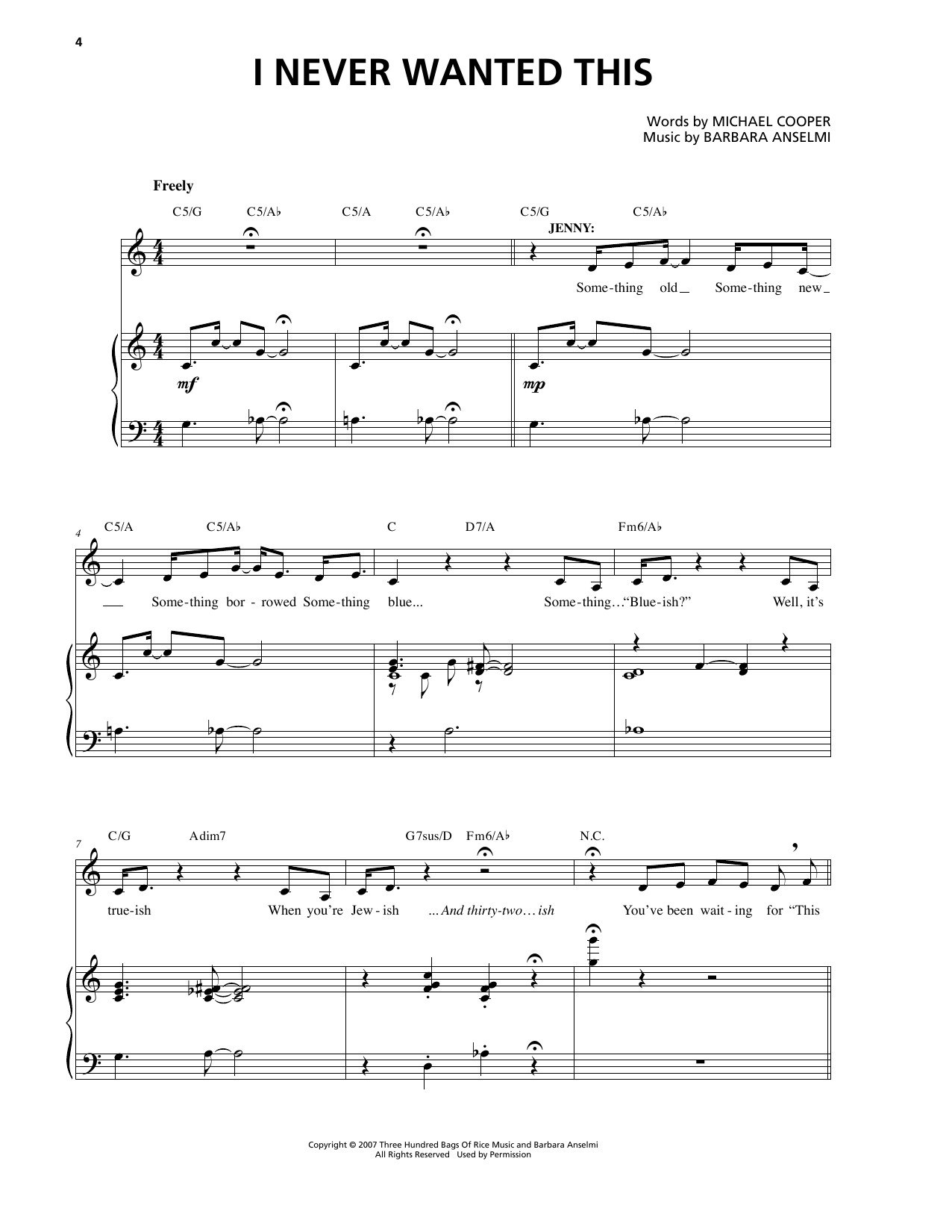 Learn to play Barbara Anselmi & Michael Cooper I Never Wanted This sheet music for Piano & Vocal in minutes. Price: 7.8900$ Barbara Anselmi & Michael Cooper I Never Wanted This sheet music notes and chords arranged for Piano & Vocal