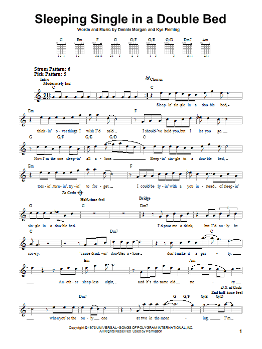 Barbara Mandrell Sleeping Single In A Double Bed sheet music notes and chords. Download Printable PDF.