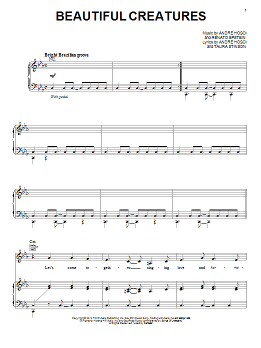 Learn to play Barbatuques Beautiful Creatures sheet music for Piano, Vocal & Guitar Chords (Right-Hand Melody) in minutes. Price: 7.8900$ Barbatuques Beautiful Creatures sheet music notes and chords arranged for Piano, Vocal & Guitar Chords (Right-Hand Melody)