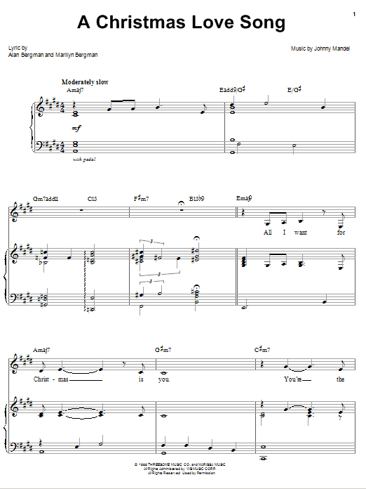 Learn to play Barbra Streisand A Christmas Love Song sheet music for Piano, Vocal & Guitar Chords (Right-Hand Melody) in minutes. Price: 6.9900$ Barbra Streisand A Christmas Love Song sheet music notes and chords arranged for Piano, Vocal & Guitar Chords (Right-Hand Melody)
