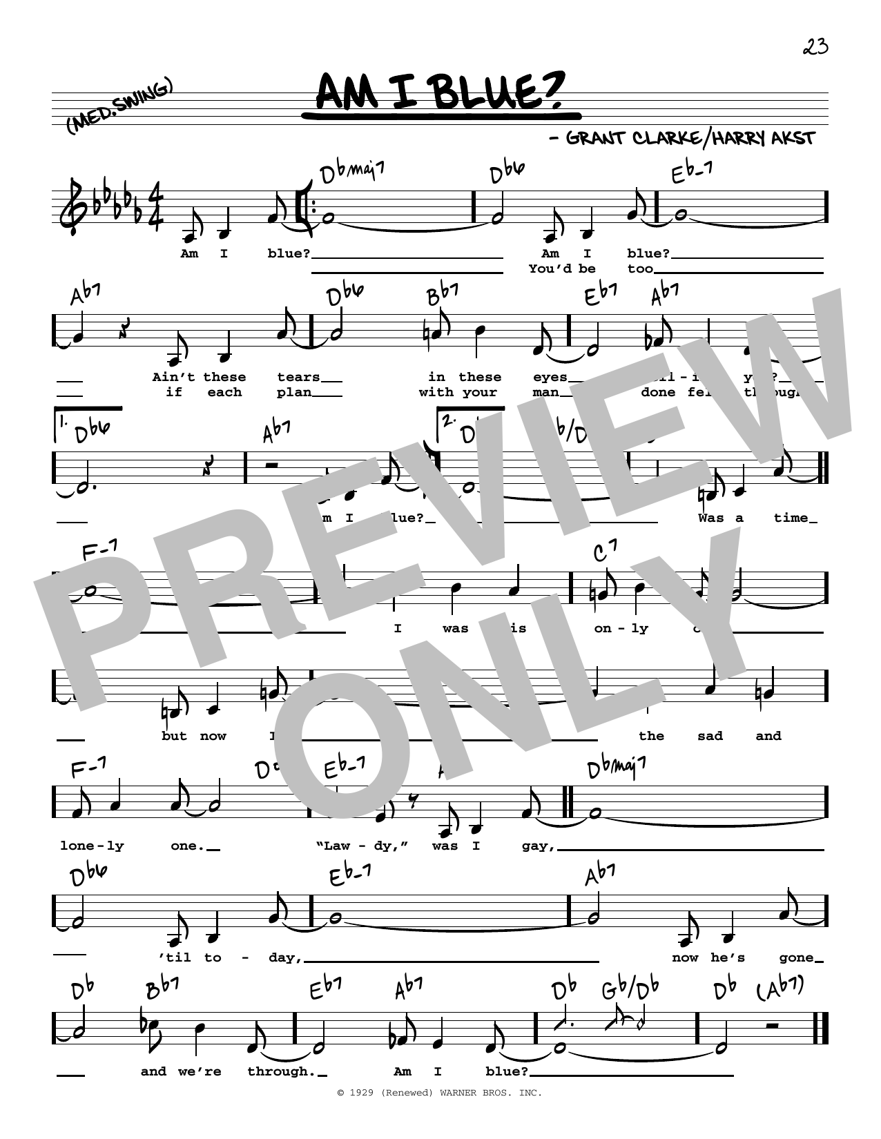 Barbra Streisand Am I Blue? (Low Voice) sheet music notes and chords. Download Printable PDF.