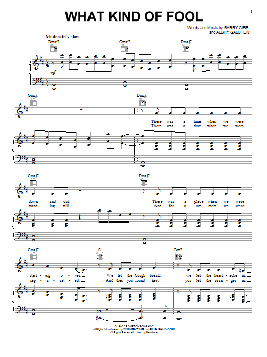 Learn to play Barbra Streisand & Barry Gibb What Kind Of Fool sheet music for Piano, Vocal & Guitar Chords (Right-Hand Melody) in minutes. Price: 7.8900$ Barbra Streisand & Barry Gibb What Kind Of Fool sheet music notes and chords arranged for Piano, Vocal & Guitar Chords (Right-Hand Melody)