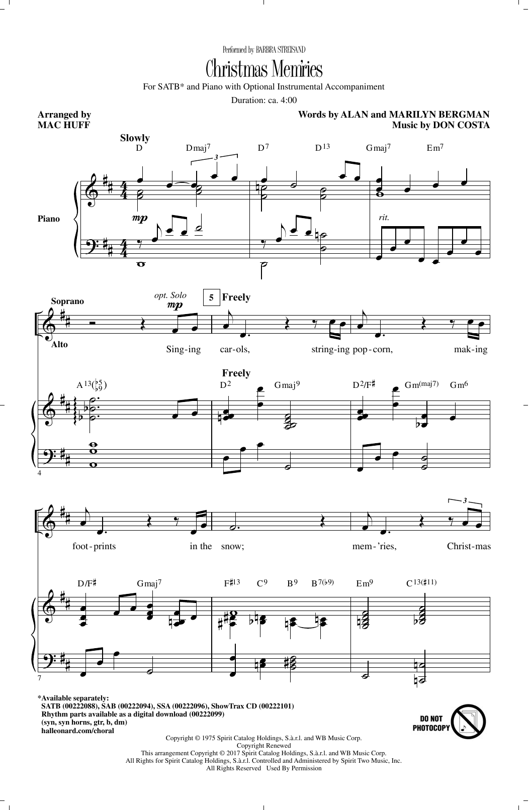 Mac Huff Christmas Mem'ries sheet music notes and chords. Download Printable PDF.