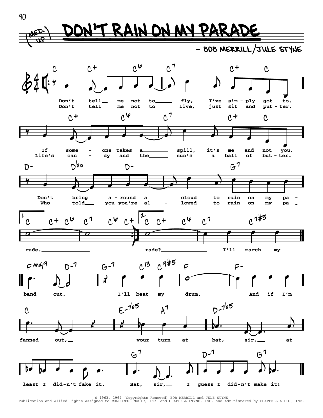 Barbra Streisand Don't Rain On My Parade (Low Voice) sheet music notes and chords. Download Printable PDF.