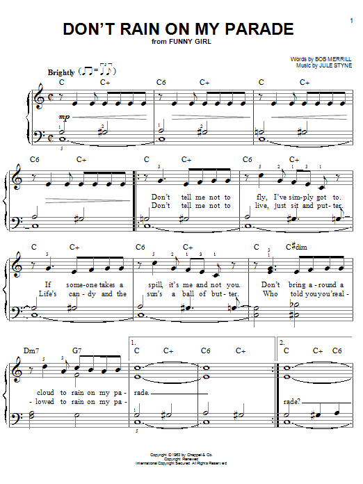 Barbra Streisand Don't Rain On My Parade sheet music notes and chords. Download Printable PDF.