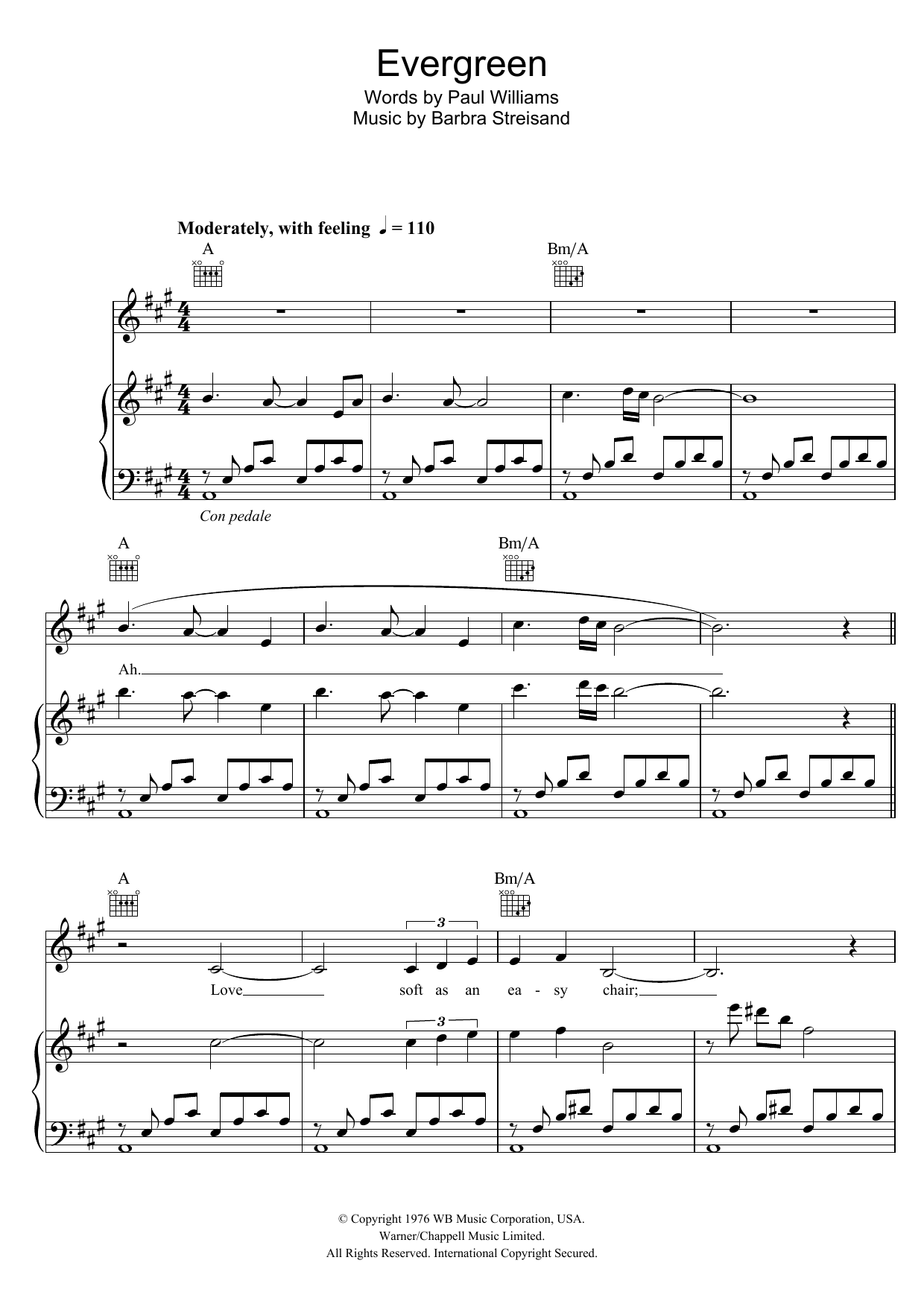 Barbra Streisand Evergreen sheet music notes and chords. Download Printable PDF.