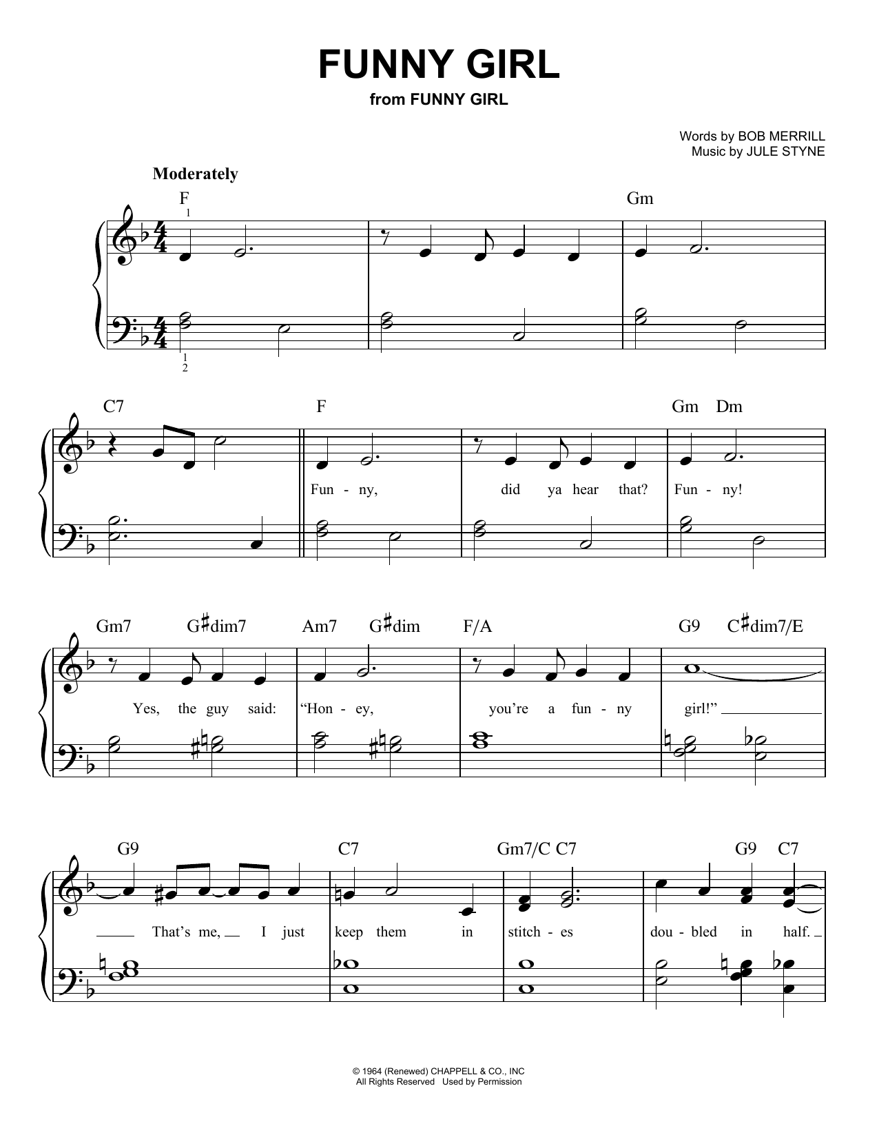 Barbra Streisand Funny Girl (from Funny Girl) sheet music notes and chords. Download Printable PDF.