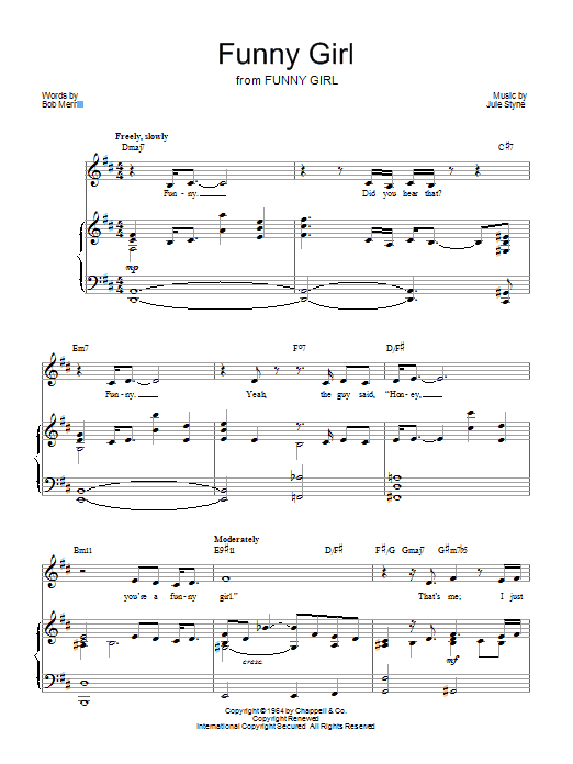 Learn to play Barbra Streisand Funny Girl sheet music for Piano, Vocal & Guitar Chords (Right-Hand Melody) in minutes. Price: 7.8900$ Barbra Streisand Funny Girl sheet music notes and chords arranged for Piano, Vocal & Guitar Chords (Right-Hand Melody)