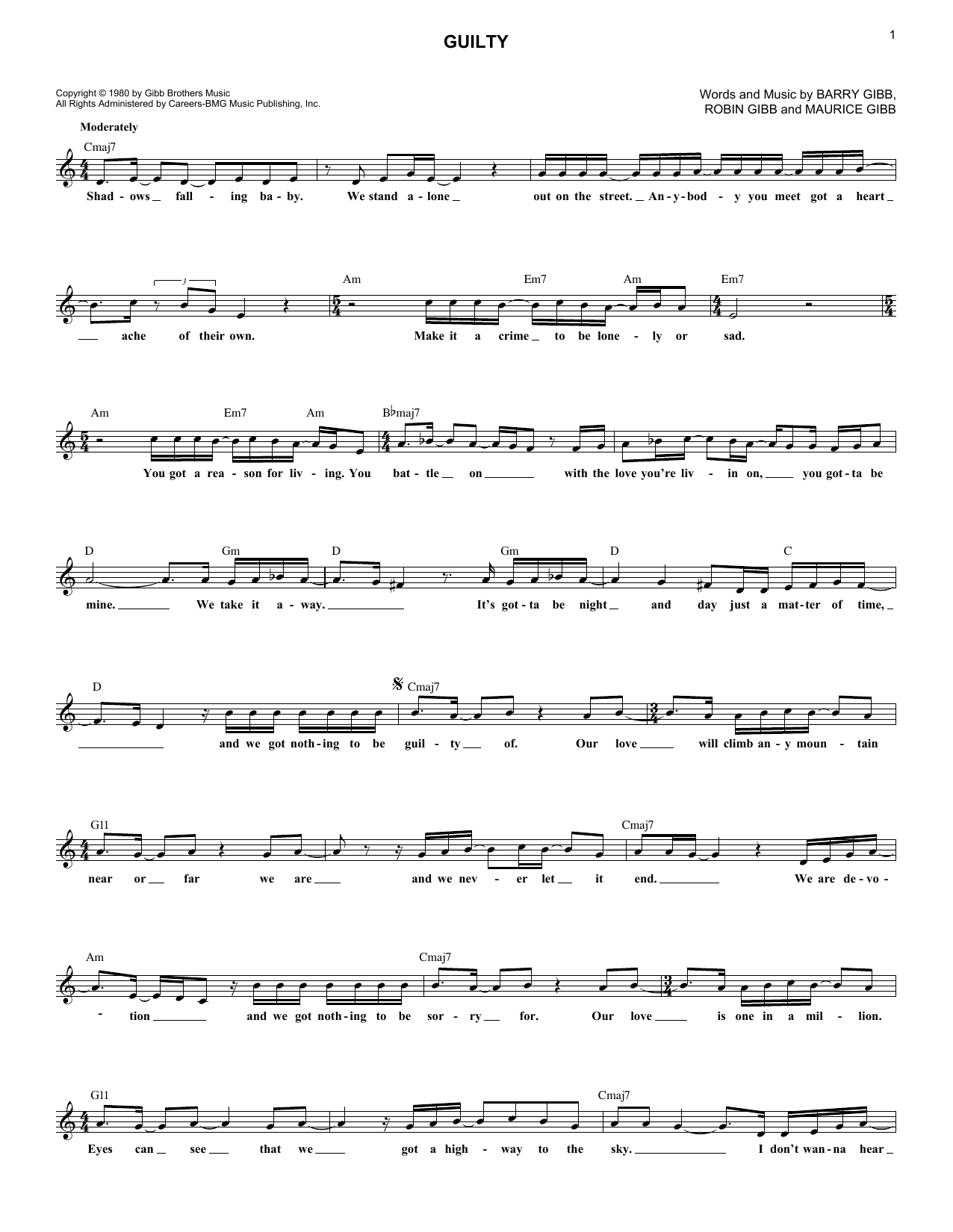 Learn to play Barbra Streisand Guilty sheet music for Lead Sheet / Fake Book in minutes. Price: 5.9900$ Barbra Streisand Guilty sheet music notes and chords arranged for Lead Sheet / Fake Book