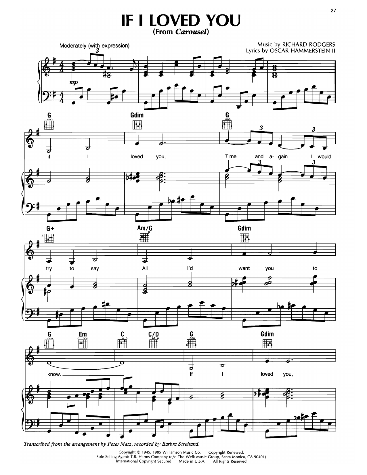 Barbra Streisand If I Loved You sheet music notes and chords. Download Printable PDF.