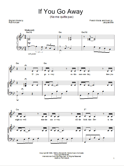 Barbra Streisand If You Go Away sheet music notes and chords. Download Printable PDF.