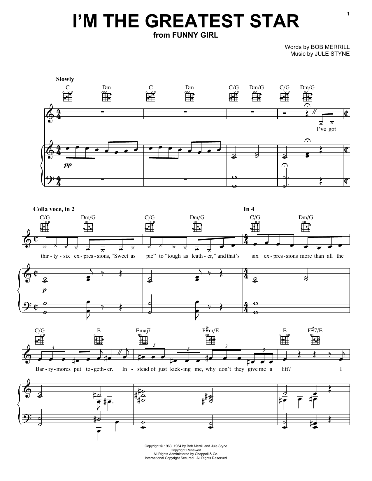 Barbra Streisand I'm The Greatest Star (from Funny Girl) sheet music notes and chords. Download Printable PDF.