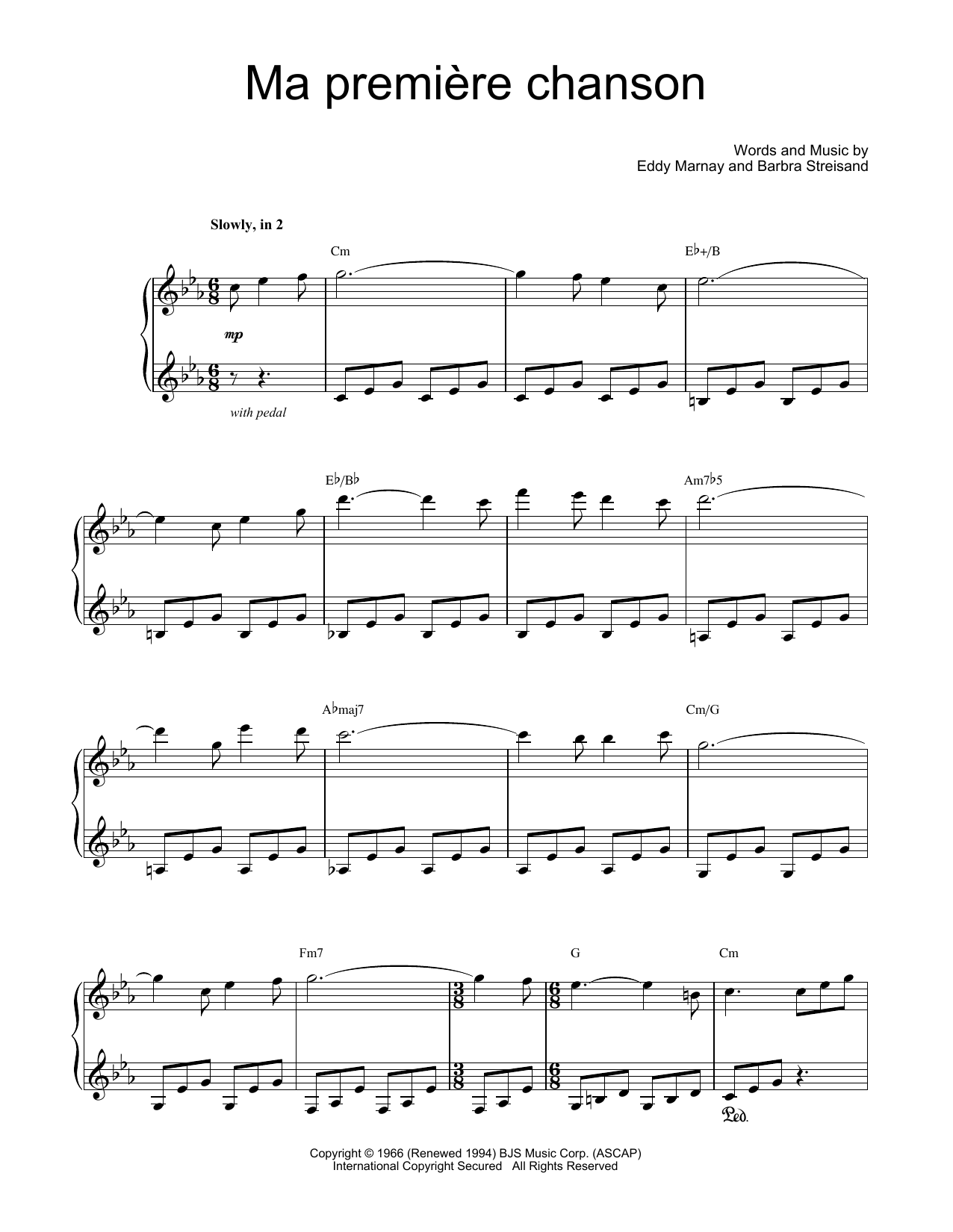 Barbra Streisand Ma Premiere Chanson sheet music notes and chords. Download Printable PDF.