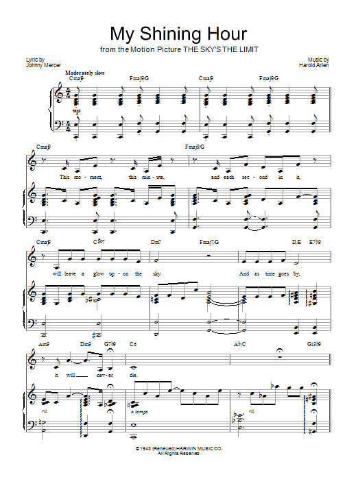 Barbra Streisand My Shining Hour sheet music notes and chords arranged for Piano, Vocal & Guitar Chords (Right-Hand Melody)