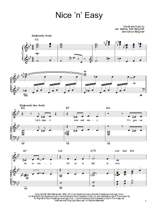 Learn to play Barbra Streisand Nice 'n' Easy sheet music for Piano, Vocal & Guitar Chords (Right-Hand Melody) in minutes. Price: 7.8900$ Barbra Streisand Nice 'n' Easy sheet music notes and chords arranged for Piano, Vocal & Guitar Chords (Right-Hand Melody)