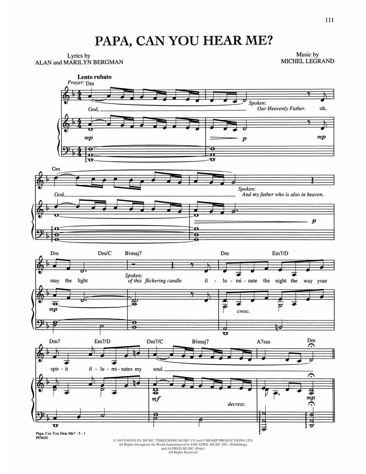 Barbra Streisand Papa, Can You Hear Me? (from Yentl) sheet music notes and chords. Download Printable PDF.