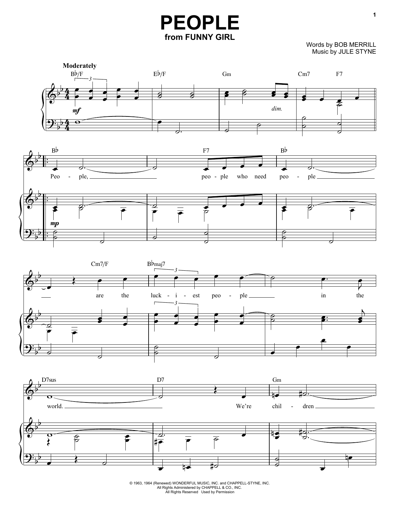 Barbra Streisand People sheet music notes and chords. Download Printable PDF.