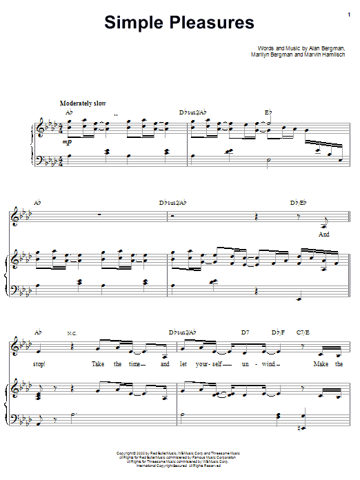 Learn to play Barbra Streisand Simple Pleasures sheet music for Piano, Vocal & Guitar Chords (Right-Hand Melody) in minutes. Price: 7.8900$ Barbra Streisand Simple Pleasures sheet music notes and chords arranged for Piano, Vocal & Guitar Chords (Right-Hand Melody)