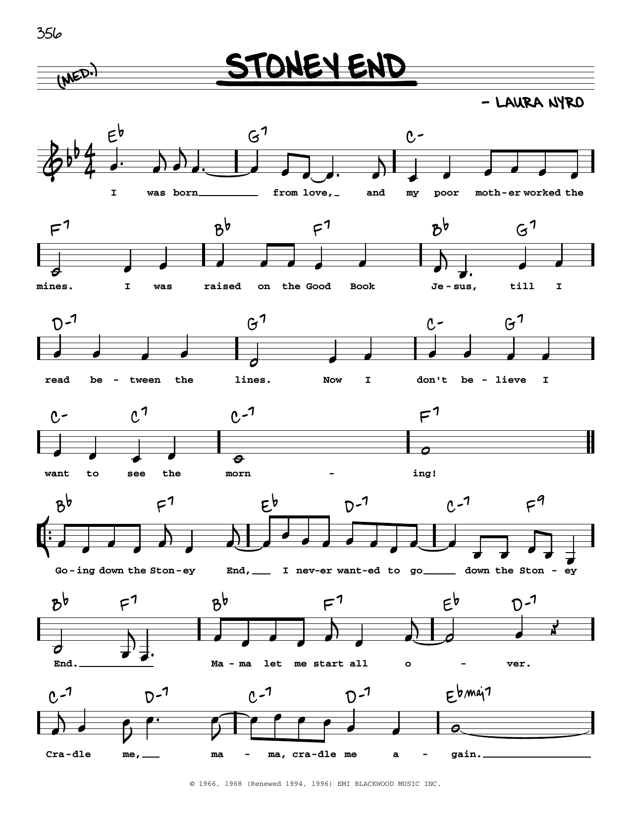 Barbra Streisand Stoney End (Low Voice) sheet music notes and chords. Download Printable PDF.