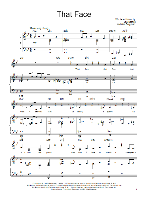 Learn to play Barbra Streisand That Face sheet music for Real Book – Melody & Chords in minutes. Price: 5.9900$ Barbra Streisand That Face sheet music notes and chords arranged for Real Book – Melody & Chords
