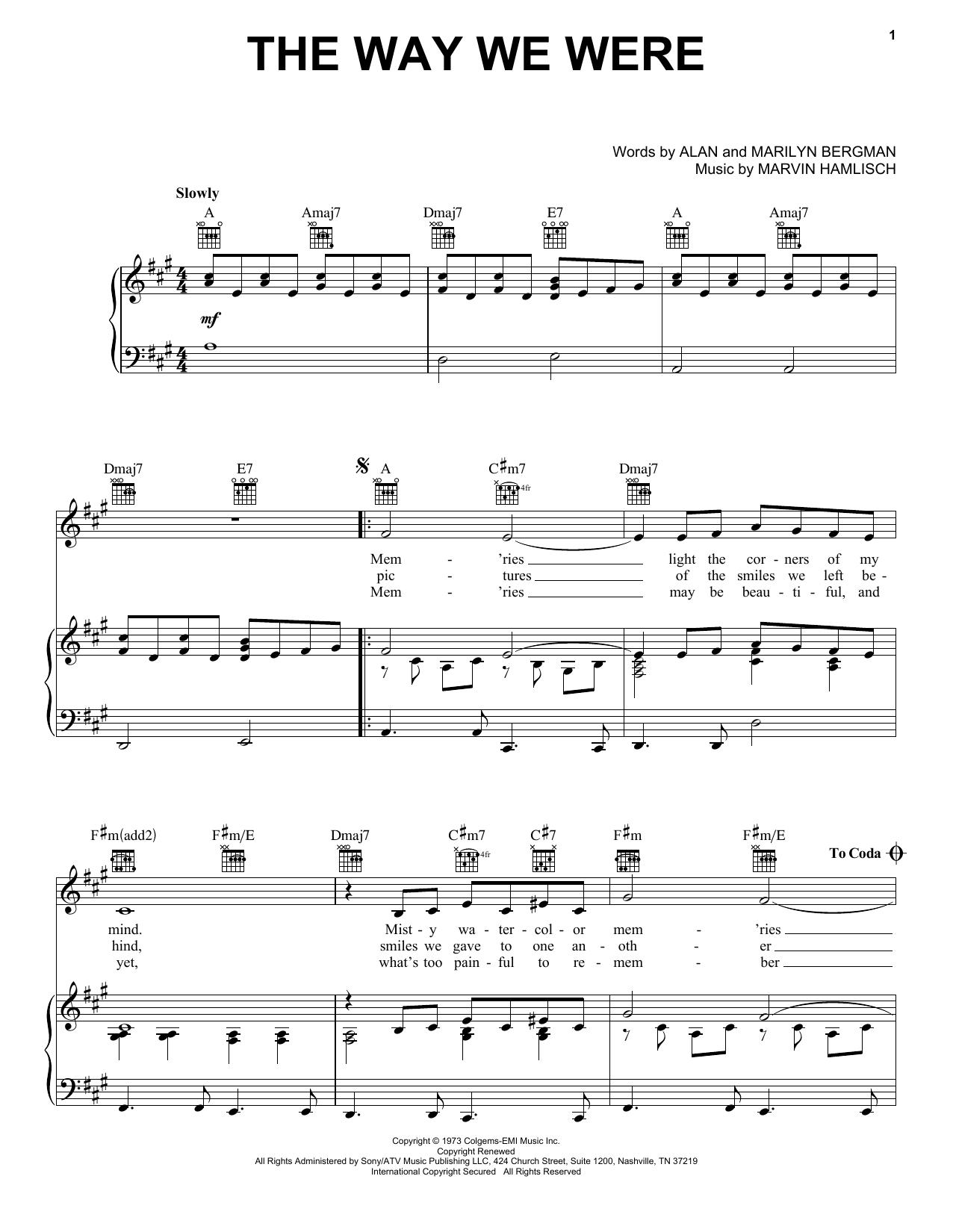 Barbra Streisand The Way We Were sheet music notes and chords. Download Printable PDF.