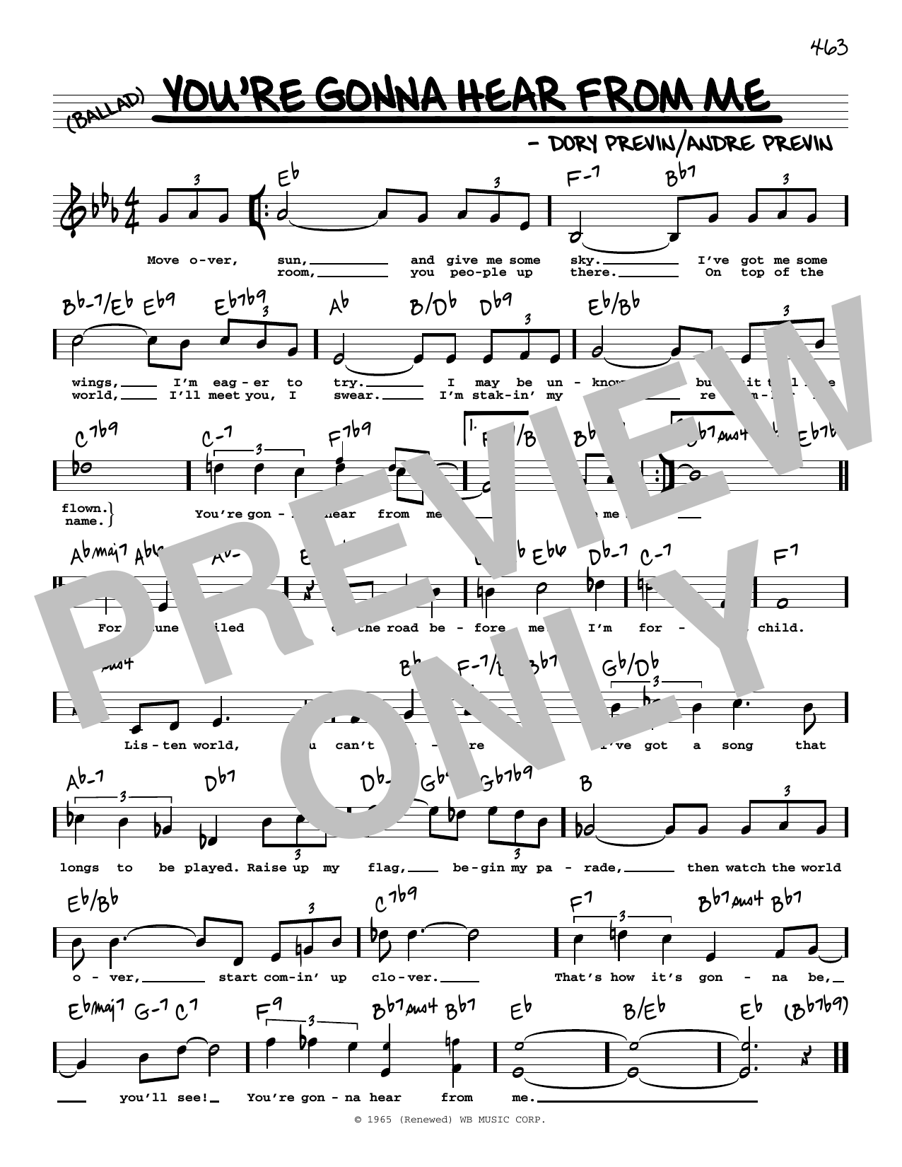Learn to play Barbra Streisand You're Gonna Hear From Me (High Voice) (from Inside Daisy Clover) sheet music for Real Book – Melody, Lyrics & Chords in minutes. Price: 5.9900$ Barbra Streisand You're Gonna Hear From Me (High Voice) (from Inside Daisy Clover) sheet music notes and chords arranged for Real Book – Melody, Lyrics & Chords