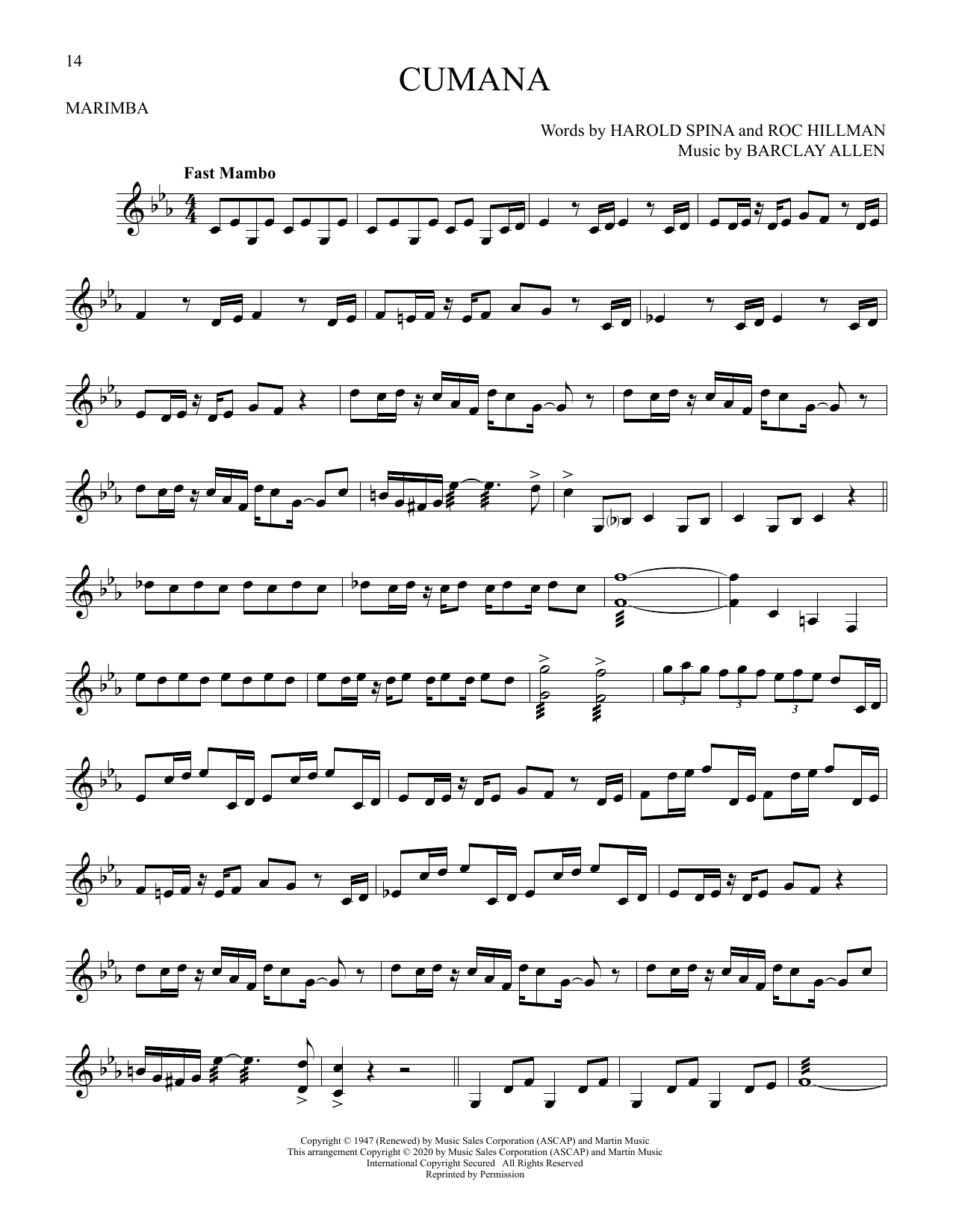 Barclay Allen Cumana sheet music notes and chords. Download Printable PDF.