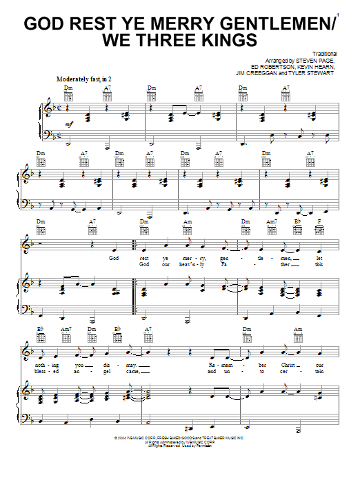 Barenaked Ladies God Rest Ye Merry Gentlemen/We Three Kings sheet music notes and chords. Download Printable PDF.