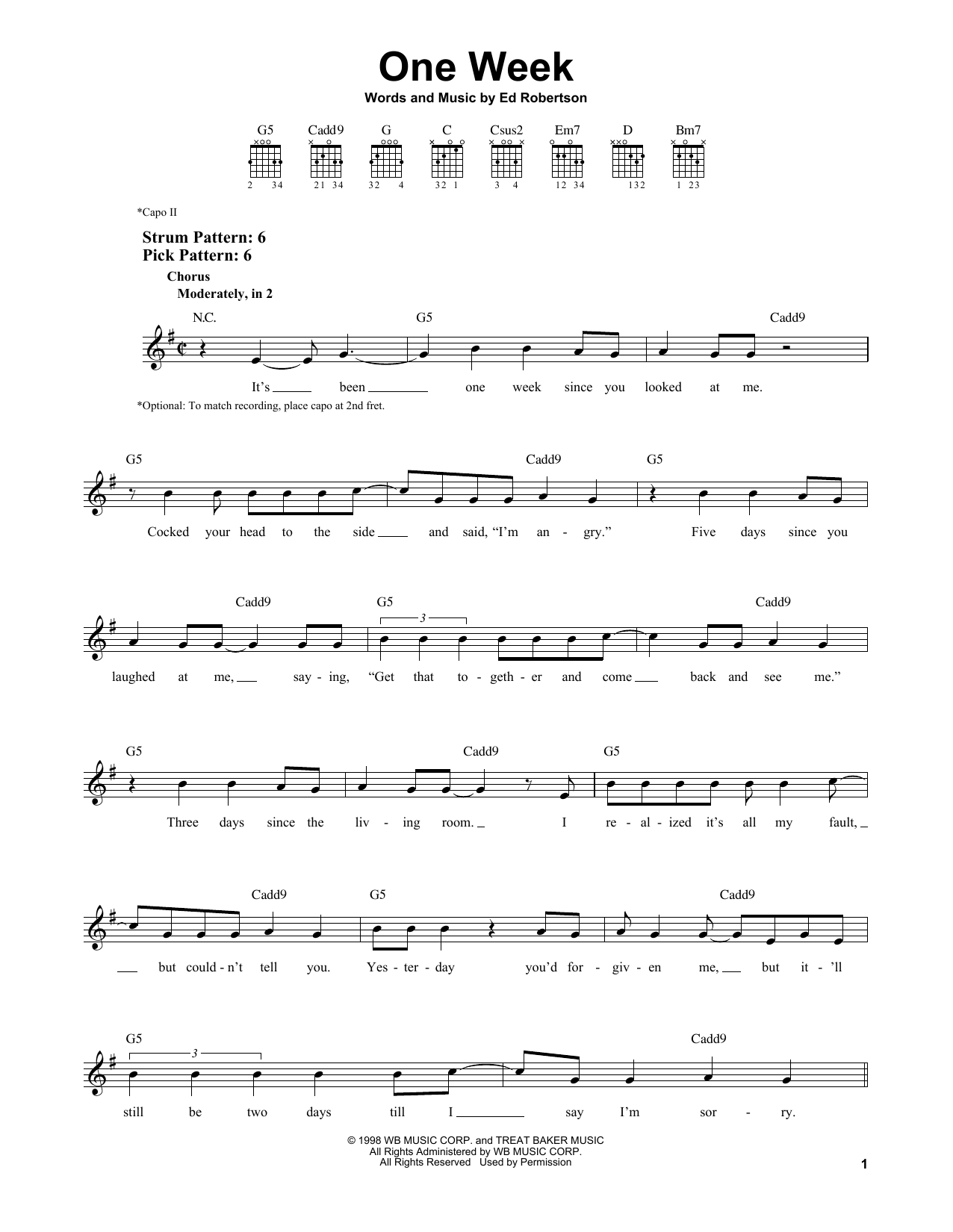 Barenaked Ladies One Week sheet music notes and chords. Download Printable PDF.