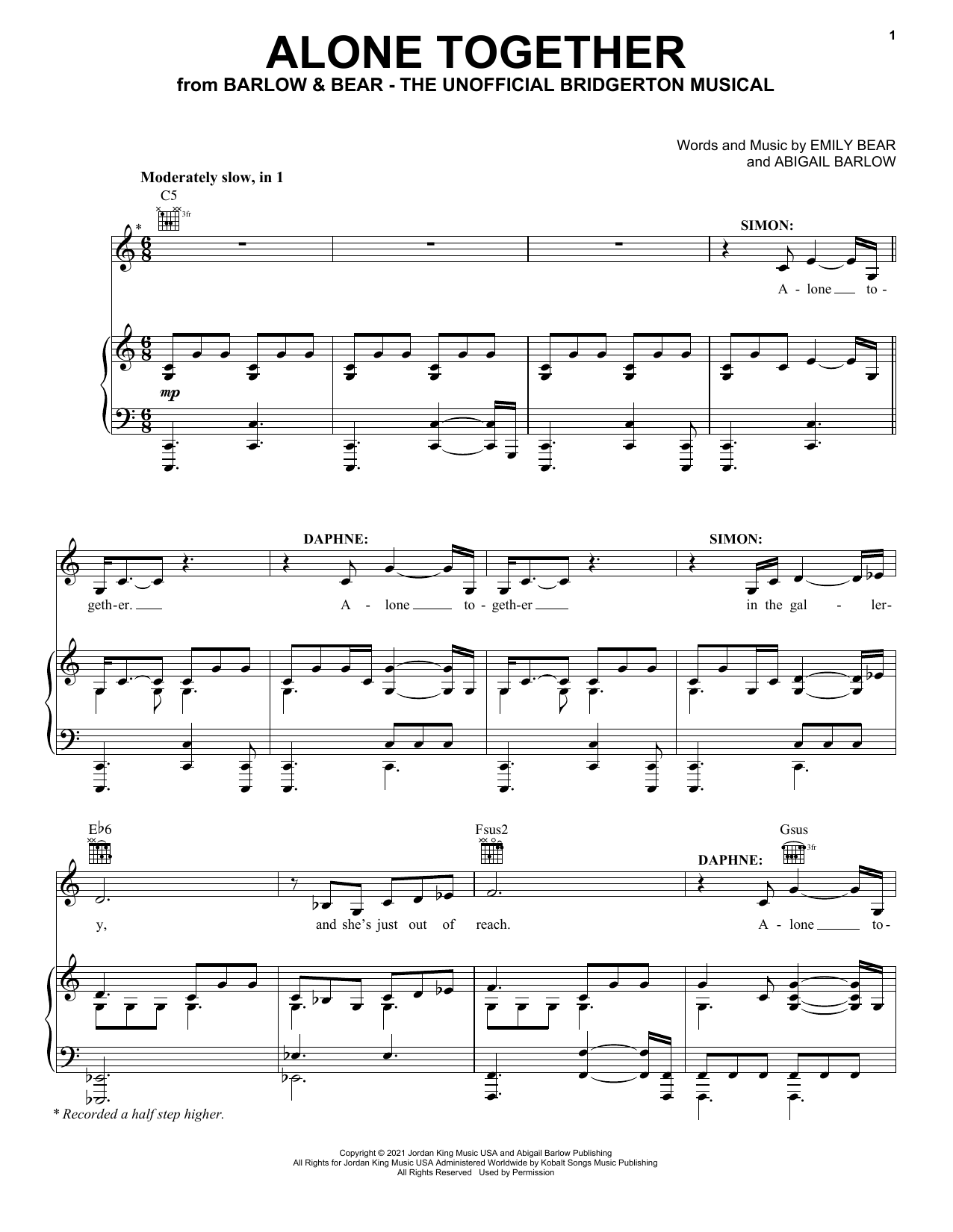 Barlow & Bear Alone Together (from The Unofficial Bridgerton Musical) sheet music notes and chords. Download Printable PDF.