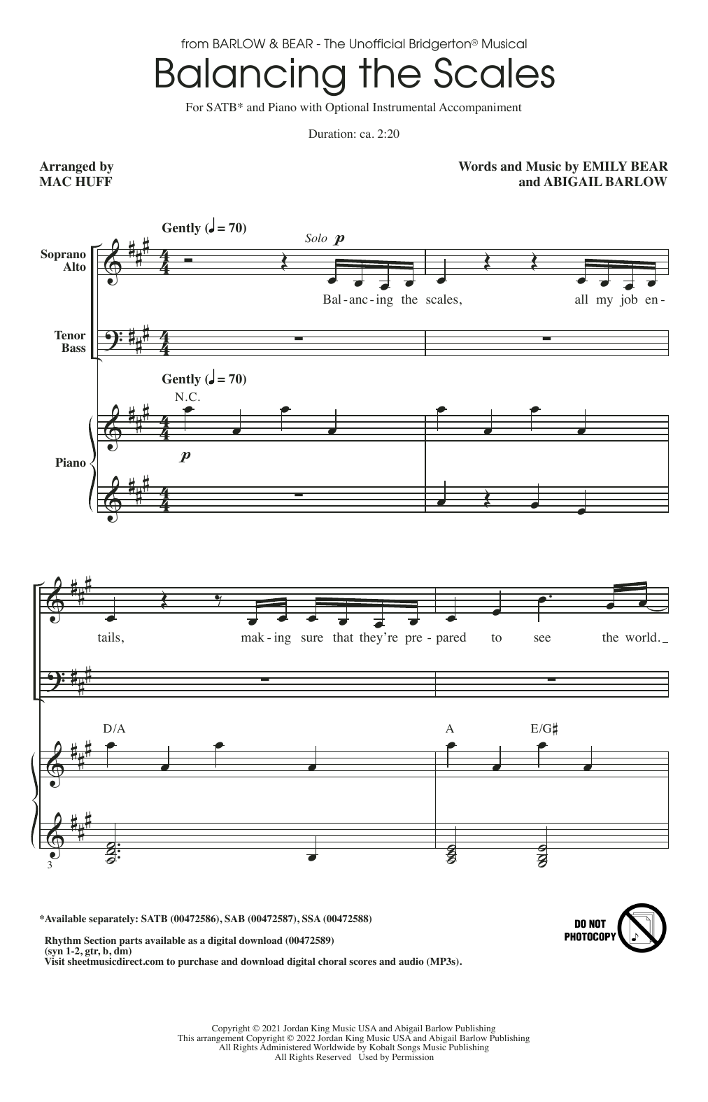 Barlow & Bear Balancing The Scales (from The Unofficial Bridgerton Musical) (arr. Mac Huff) sheet music notes and chords. Download Printable PDF.