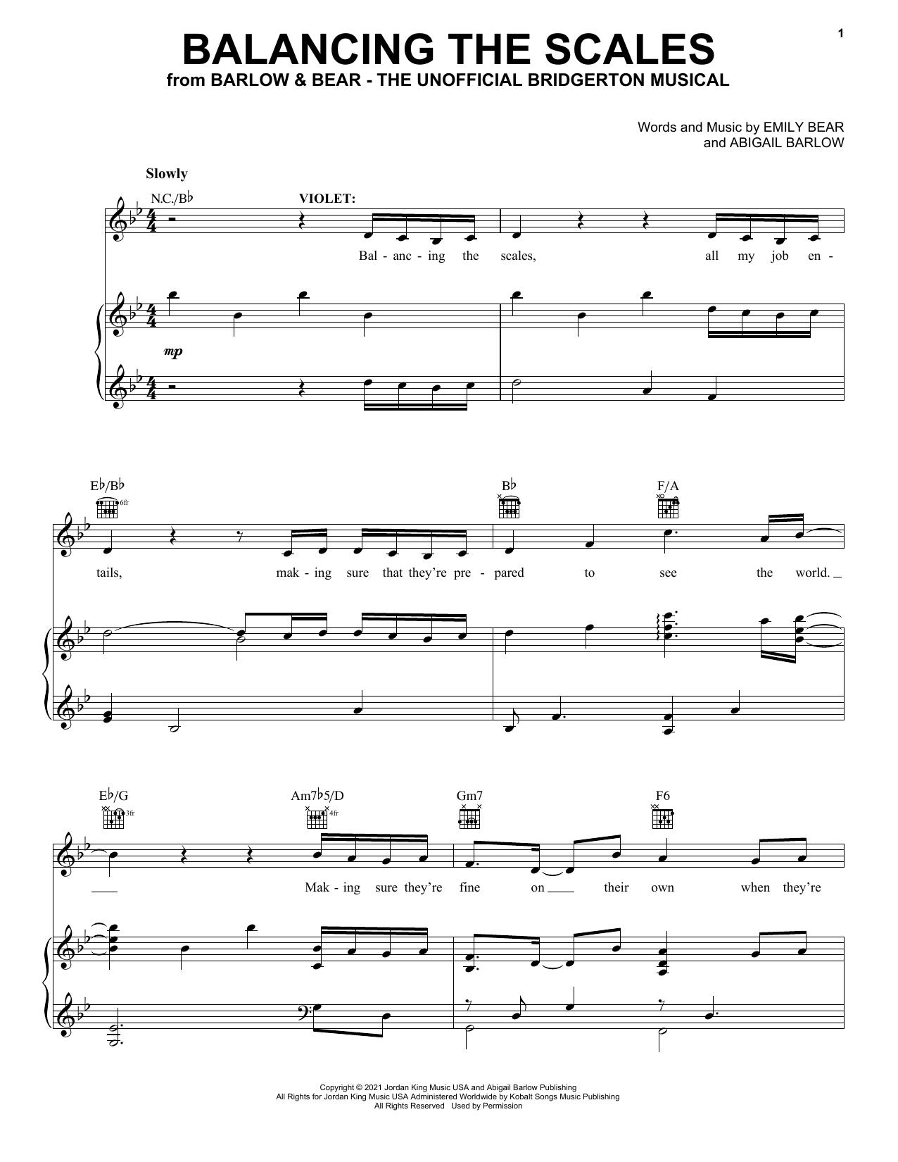Learn to play Barlow & Bear Balancing The Scales (from The Unofficial Bridgerton Musical) sheet music for Easy Piano in minutes. Price: 6.9900$ Barlow & Bear Balancing The Scales (from The Unofficial Bridgerton Musical) sheet music notes and chords arranged for Easy Piano