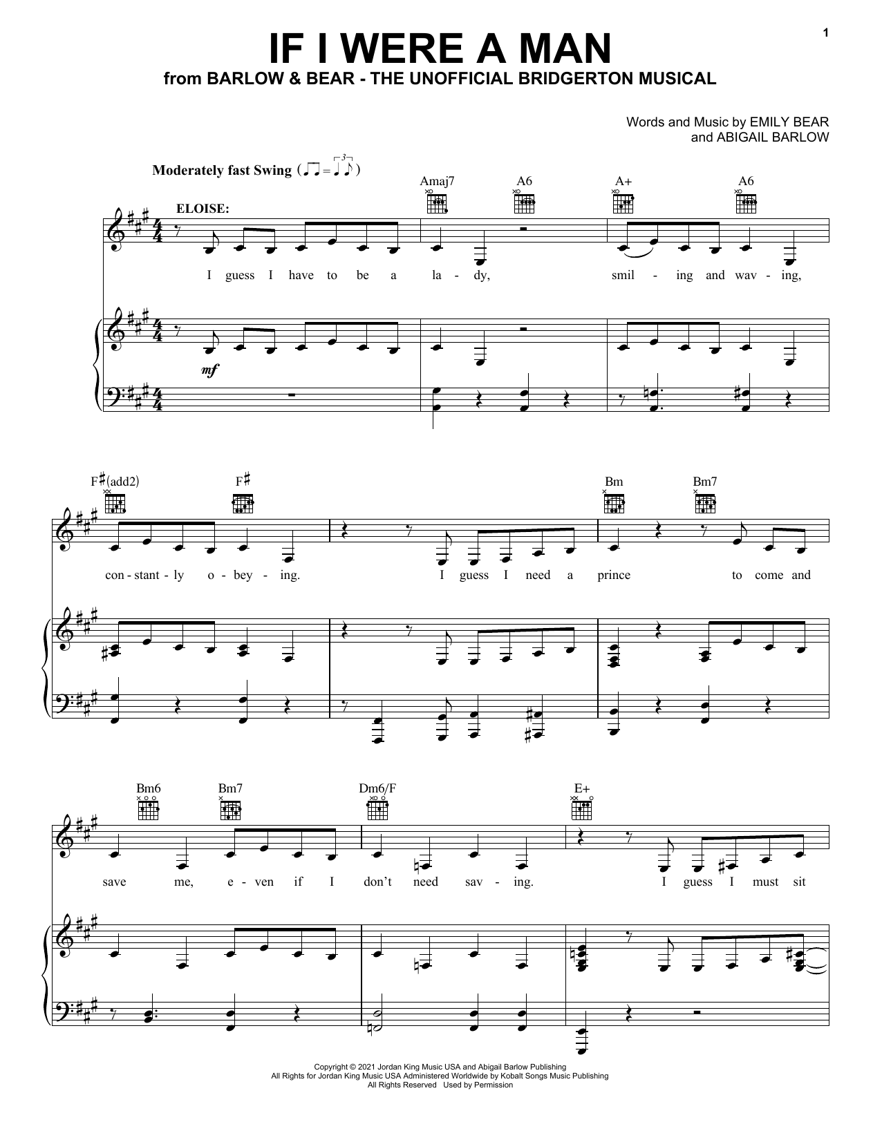 Barlow & Bear If I Were A Man (from The Unofficial Bridgerton Musical) sheet music notes and chords. Download Printable PDF.