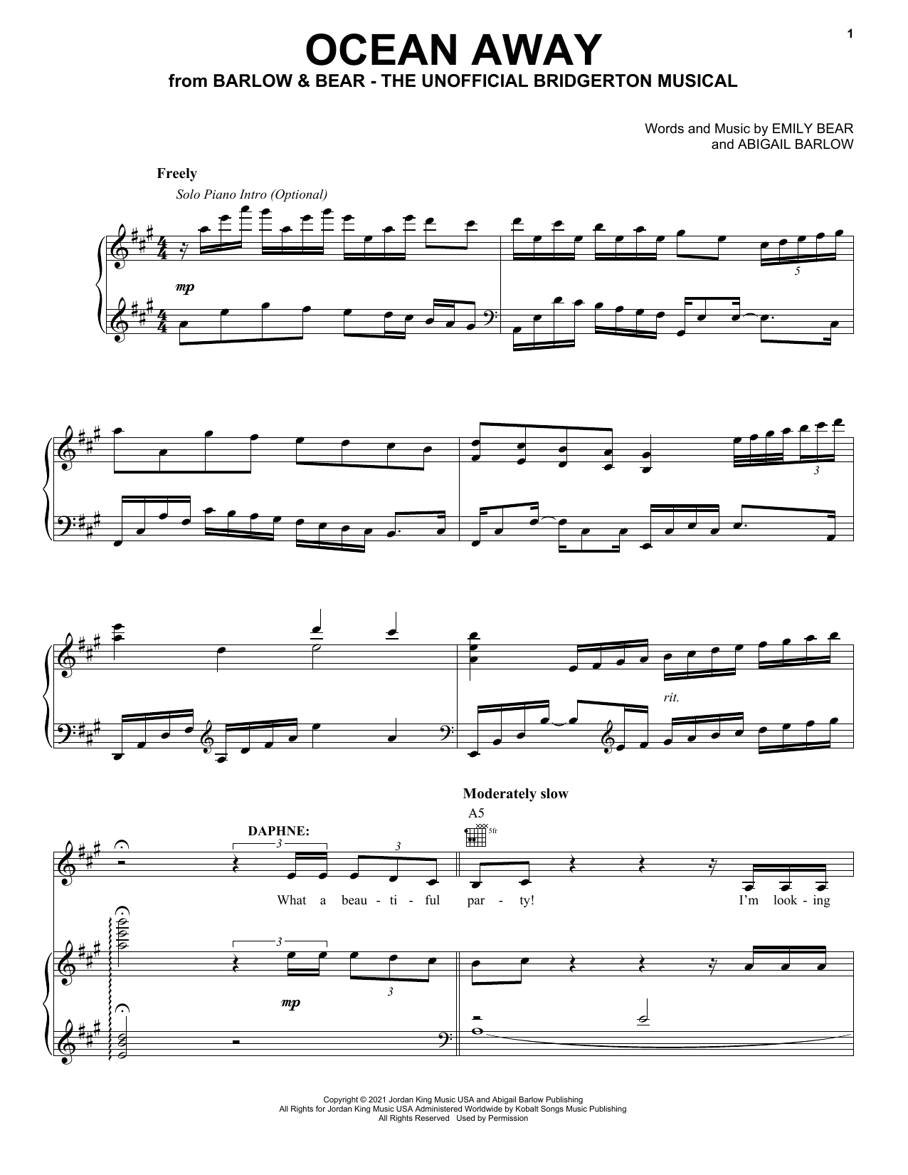 Barlow & Bear Ocean Away (from The Unofficial Bridgerton Musical) sheet music notes and chords. Download Printable PDF.