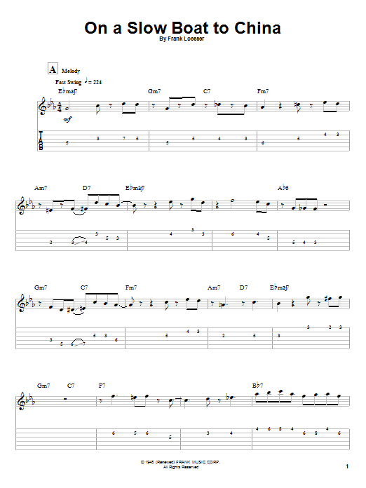 Barney Kessel On A Slow Boat To China sheet music notes and chords. Download Printable PDF.