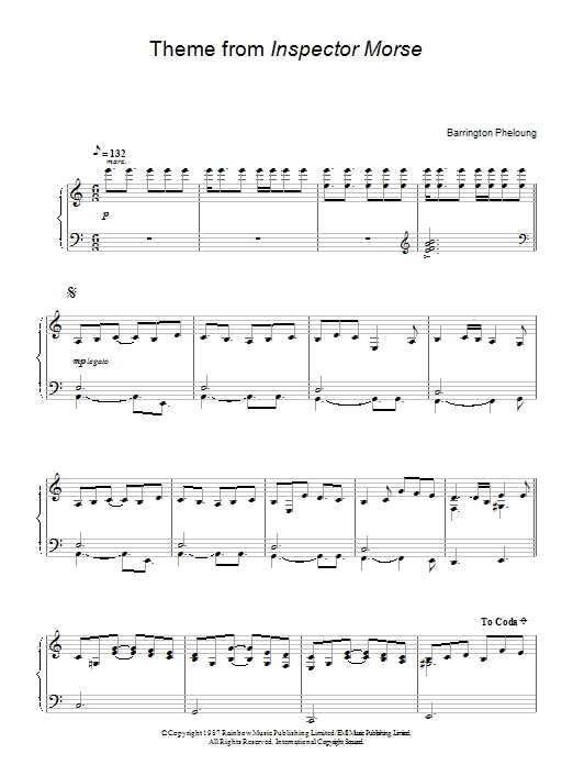 Barrington Pheloung Theme from Inspector Morse sheet music notes and chords. Download Printable PDF.