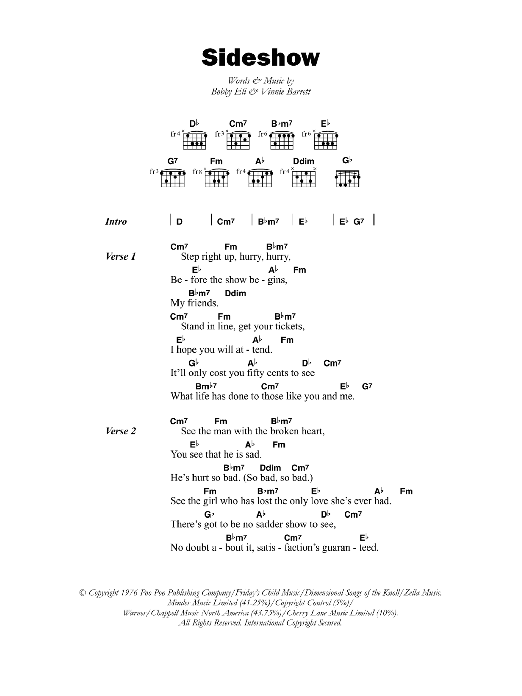 Barry Biggs Sideshow sheet music notes and chords. Download Printable PDF.