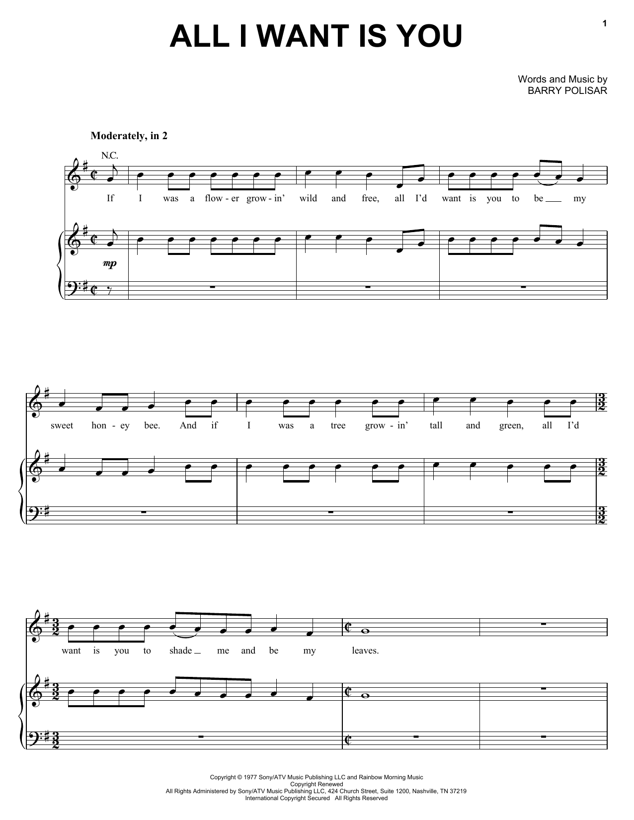 Barry Louis Polisar All I Want Is You sheet music notes and chords arranged for Piano, Vocal & Guitar Chords (Right-Hand Melody)