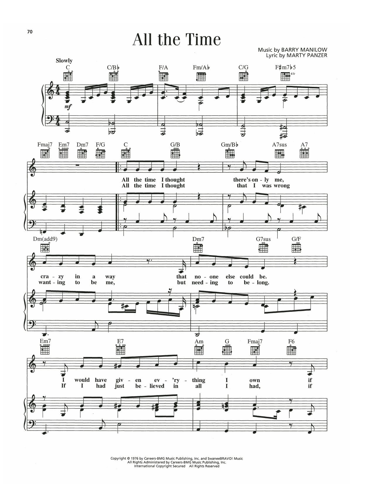 Barry Manilow All The Time sheet music notes and chords. Download Printable PDF.