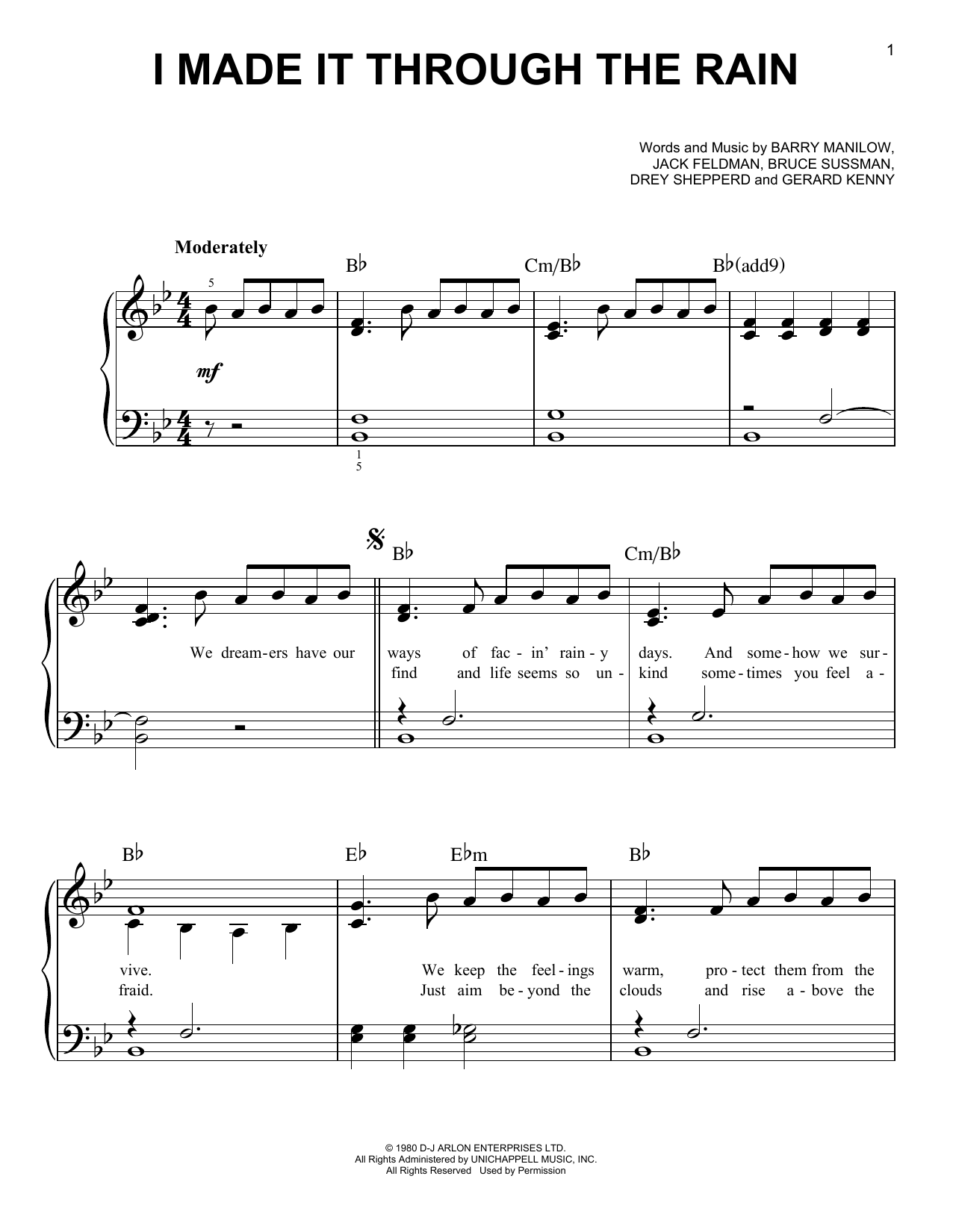 Barry Manilow I Made It Through The Rain sheet music notes and chords. Download Printable PDF.