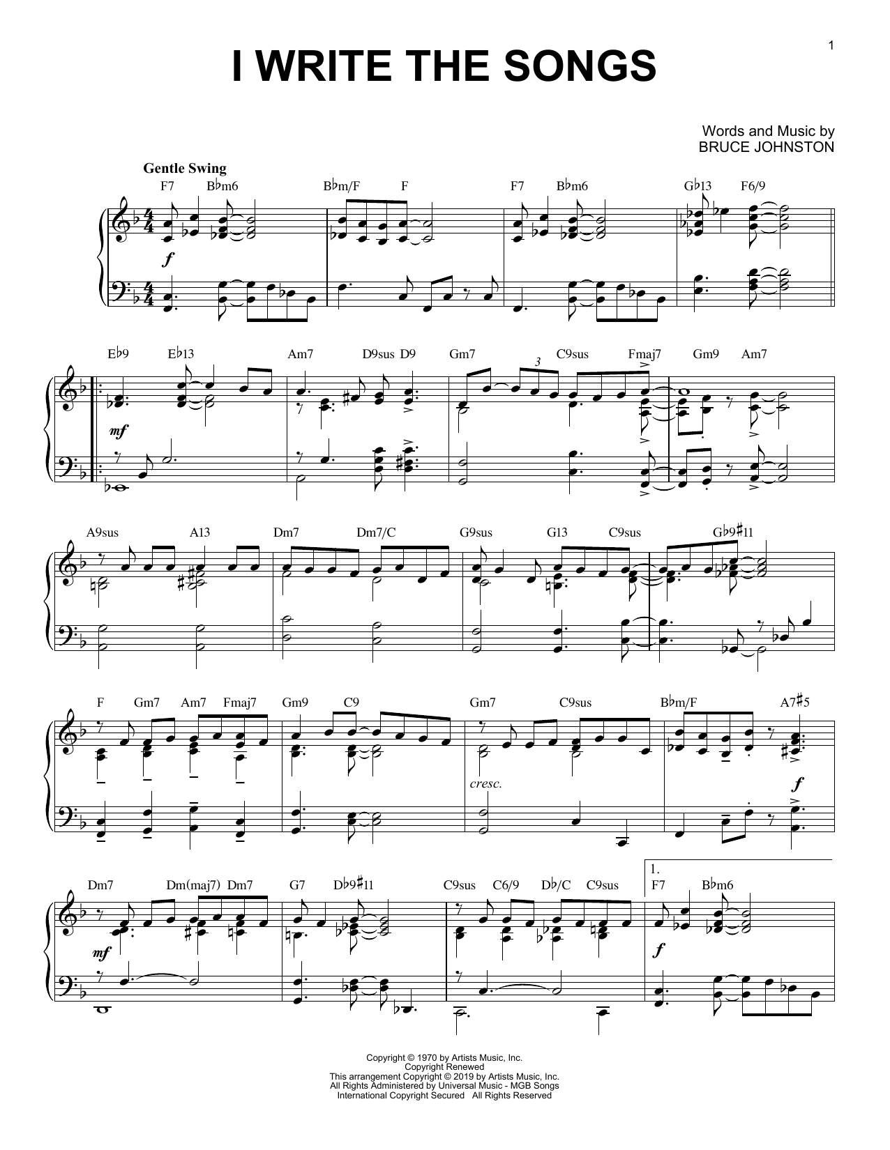 Barry Manilow I Write The Songs [Jazz version] sheet music notes and chords arranged for Piano Solo