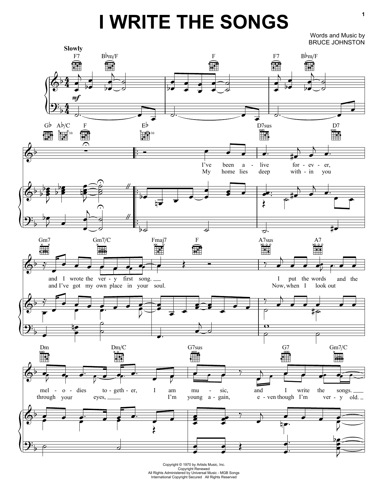 Barry Manilow I Write The Songs sheet music notes and chords. Download Printable PDF.