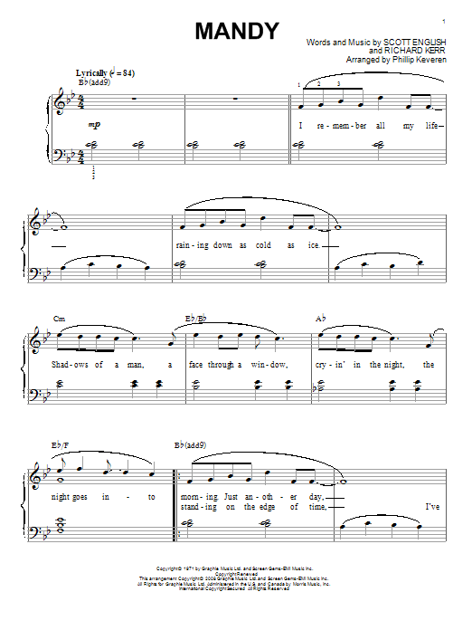 Barry Manilow Mandy sheet music notes and chords. Download Printable PDF.