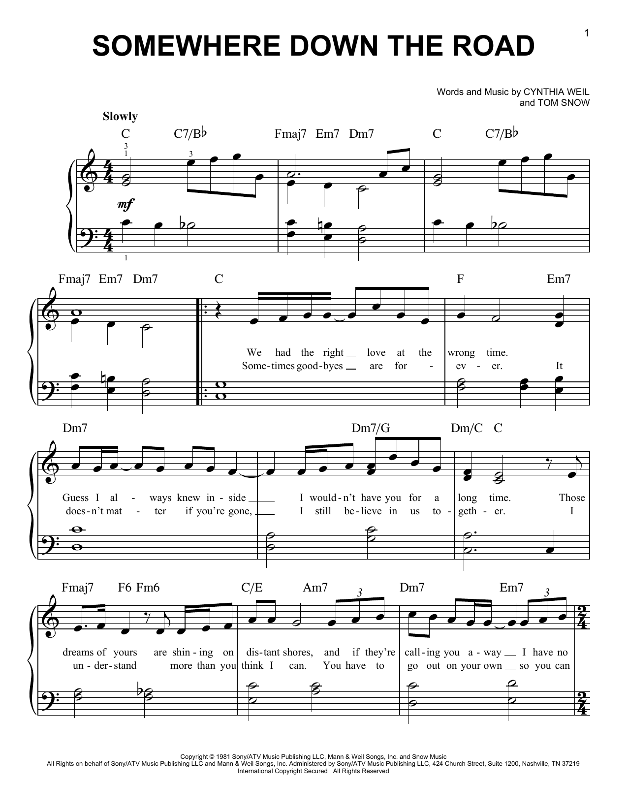 Barry Manilow Somewhere Down The Road sheet music notes and chords. Download Printable PDF.